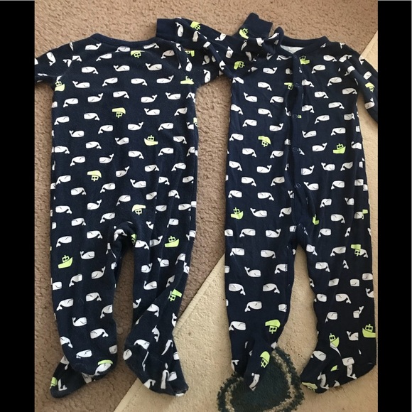 Carter’s (2) Whale Footed Sleepers for Twins - Picture 5 of 6